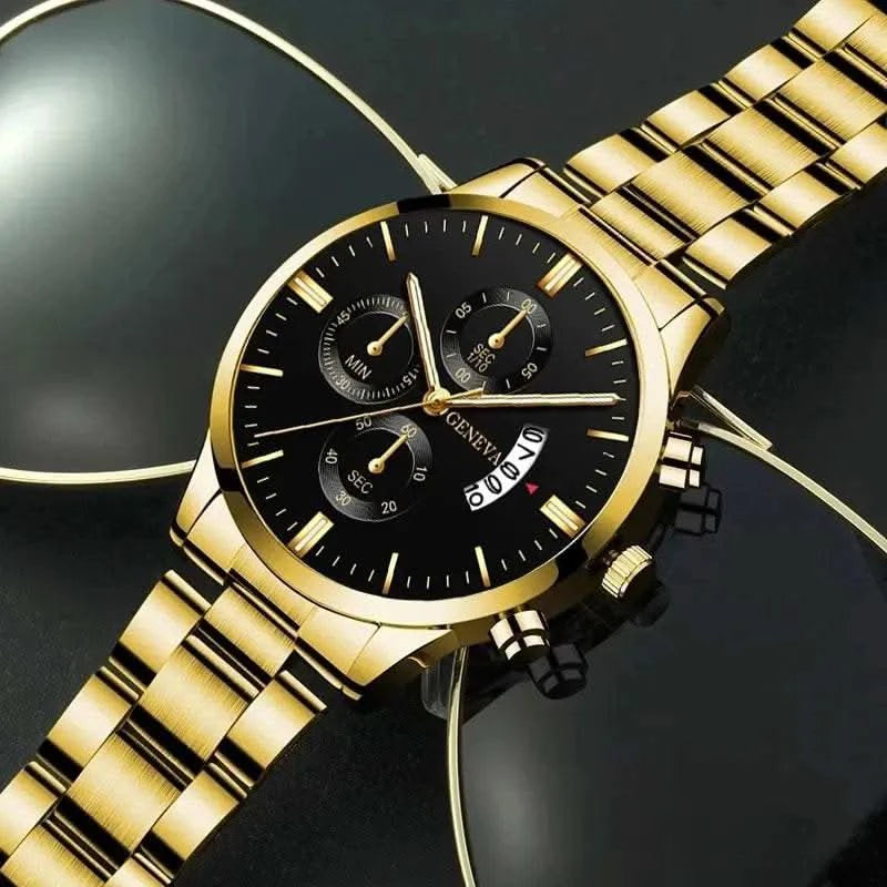 2023 Fashion Men Gold Stainless Steel Watch Luxury Calendar Quartz Wrist Watch Mens Business Watches for Man Clock Reloj Hombre - M & M Global