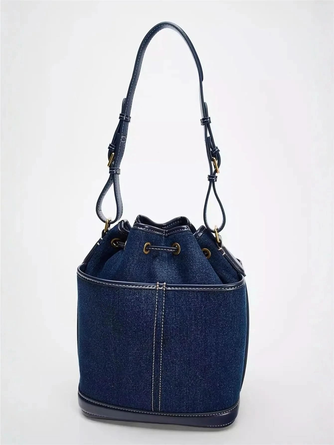 2024 Autumn/Winter new denim hand bill shoulder bag Fashion canvas bucket bag - M & M Global