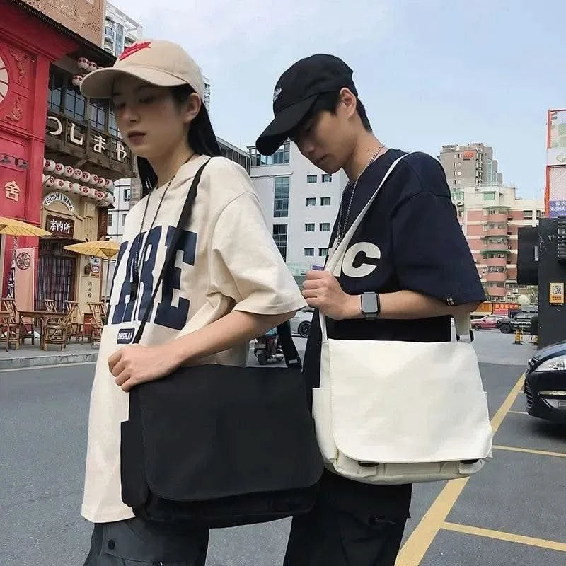 Collage Student School Bags Women&Men Unisex Crossbody Bags Multipockets Messenger Bag Simple Nylon Shoulder Bag - M & M Global