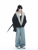 Winter American Retro Fur Collar Women Padded Hooded Cotton-Padded Jacket Plush Casual Street Gothic Harajuku Oversize Coat