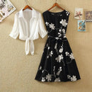 New Elegant Suit Two-piece Dress High Waist Sleeveless Slim A-line Skirt Floral Embroidery White Top Bow Belt Vintage  WOMEN - M & M Global