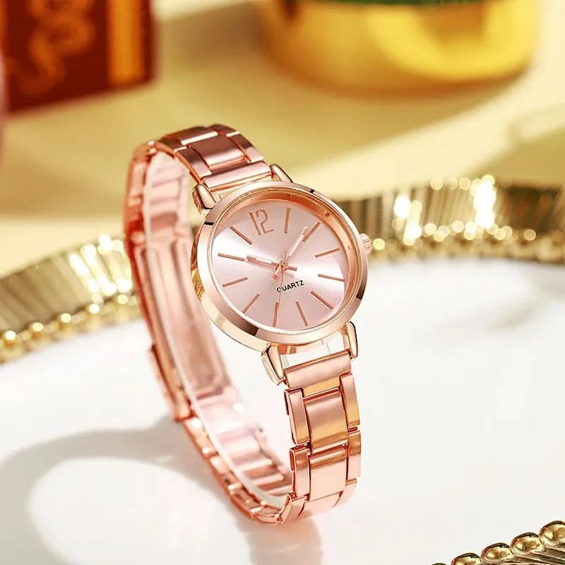 Luxury Watch for Women Simple Round Dial Stainless Fashion Gold Bracelet Quartz Wristwatch Students Ladies Watches Reloj Mujer - M & M Global