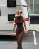 Tossy Sleeveless Knitwear Turtleneck Long Dress Female Slim Elegant Fashion Autumn 2023 Ribbed Knit Dress For Women Maxi Dress - M & M Global