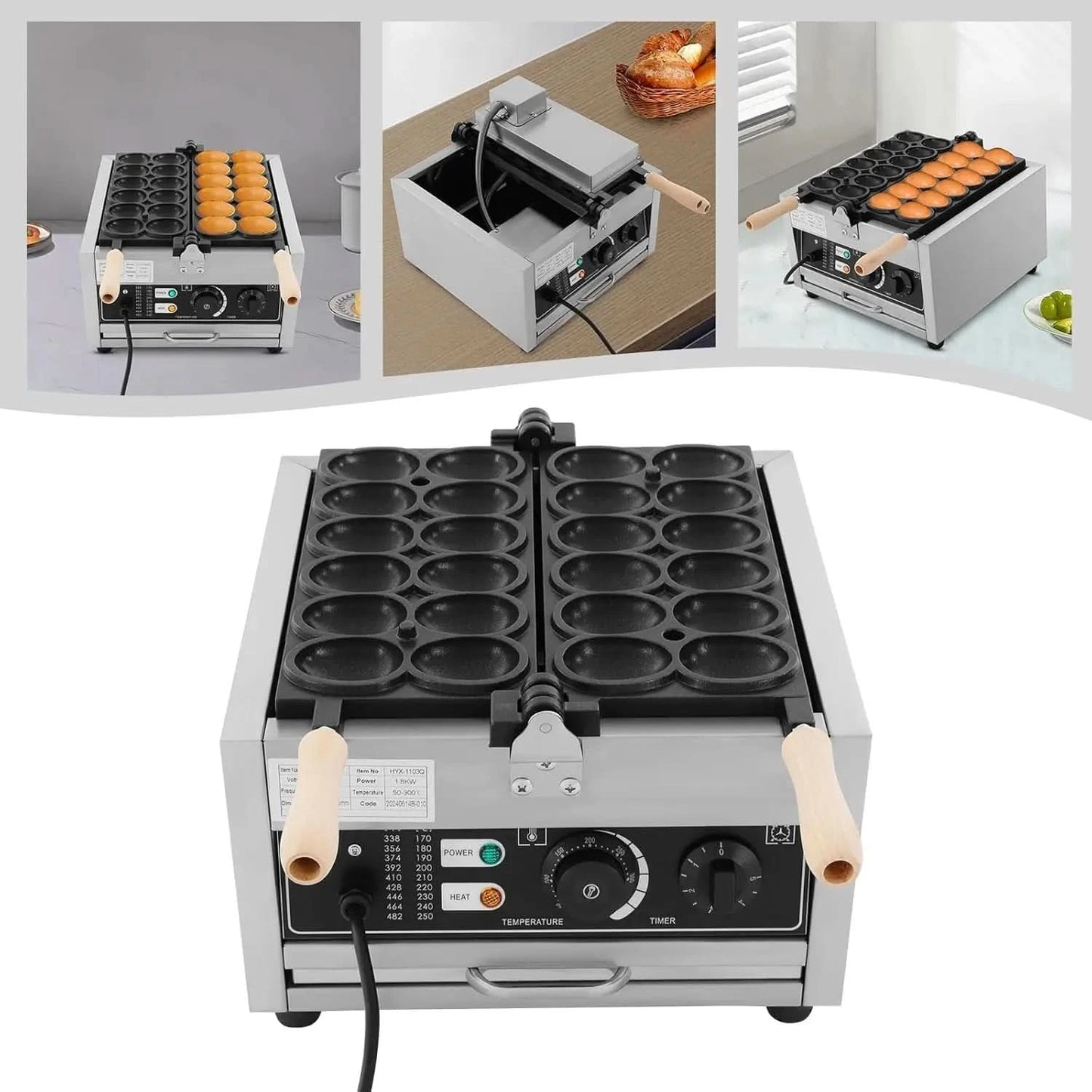 16 Grids Commercial Waffle Maker 1750W Round Waffle Baker Machine With 122-572℉ Temp Range and Time Control Non-stick Waffle Iro - M & M Global