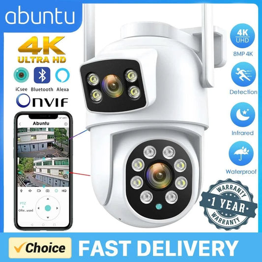 8MP 4K Outdoor Wifi Security Camera Dual Lens Dual Screens Video Surveillance Camera Home Smart Human Detection ICSEE APP - M & M Global