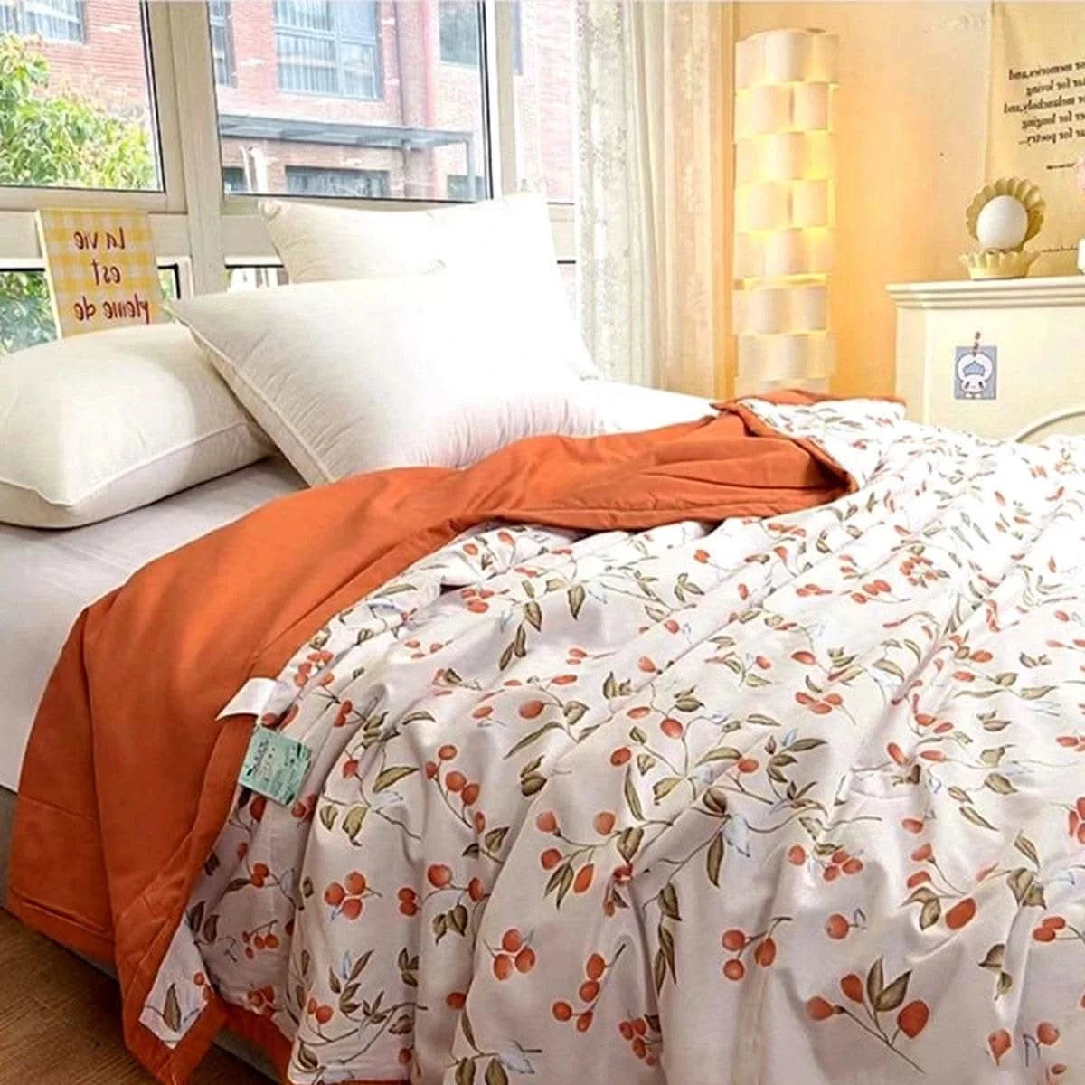 AB double board design Chinese Acacia Red Bean Printed Summer Quilt, delicate texture, care for your sleep - M & M Global