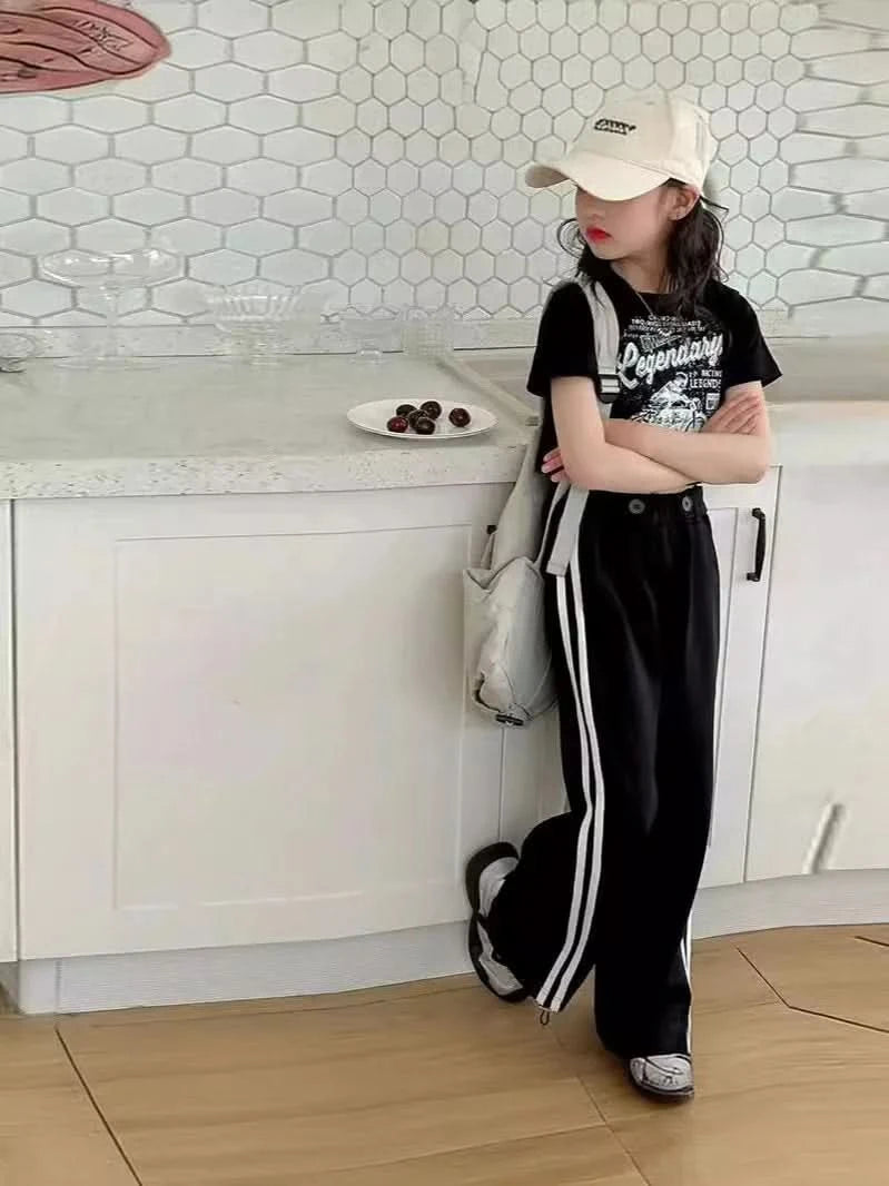 Girls' summer casual suit, new children's fashionable T-shirt, casual pants, summer dress, foreign short-sleeved two-piece set, - M & M Global