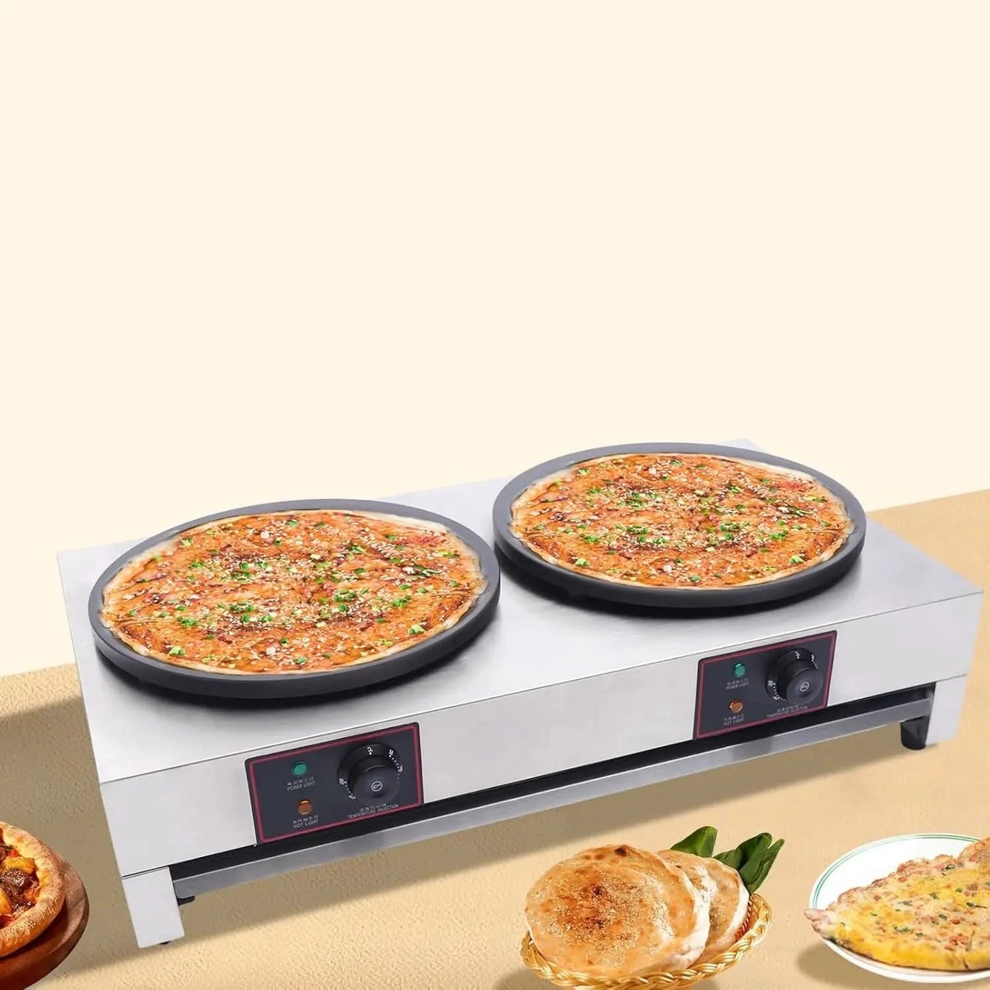 Electric Pancake Maker, 3.4kw Stainless Steel Double Hotplate Pancake Maker 16" Pancake Maker Machine for Homes, Kitchens, Conve - M & M Global