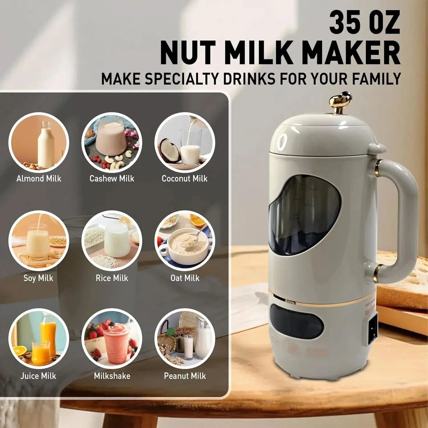 Nut Milk Maker, 35oz/1000ml Multi-Functional Automatic Soy Milk Maker for Homemade Nut, Soy, Almond, Oat Milk, Fruit and Vegetab - M & M Global