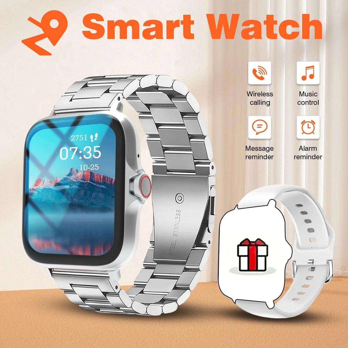 2025 new smart watch, Bluetooth call, message reminder, music playback, shutter control, weather forecast, unisex