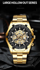 BINBOND Mens Quartz Watches Top Brand Luxury Stainless Steel Waterproof Hollow Out Blue Big Male Wristwatches Relogio Masculino - M & M Global