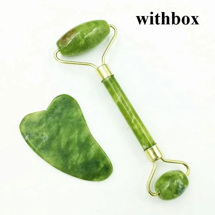 Jade Massagers For Face Body Gua Sha Scraper Beauty Facial Roller Set Natural Gouache Stone Massage Slimming Skin Care Lift box - M & M Global