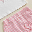 Adorable Toddler Girl Outfit with Bow Detail Short Sleeve Tee Plaid Skorts and Elastic Waistband - 2 Piece Summer Set - M & M Global