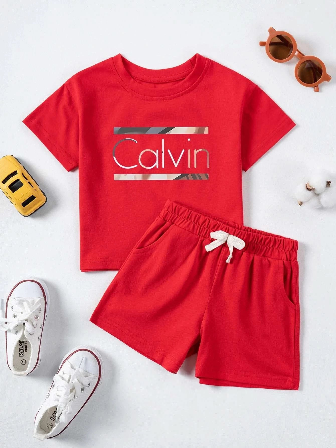Children Calvin Letter Print Suits Cotton T-shirts + Shorts 2PCS Clothes Sets Boys Girls Fashion Outfits 1-7Y - M & M Global