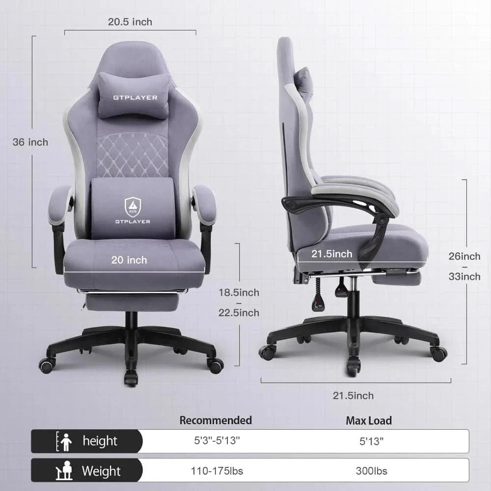 Gaming Chair, Computer Office Chair with Pocket Spring Cushion, Linkage Armrests and Footrest, High Back Ergonomic Computer Cha