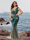 Plus Size Elegant V-Neck Sequins Evening Dresses Long New Luxury Women Formal Mermaid Wedding Party Cocktail Gowns