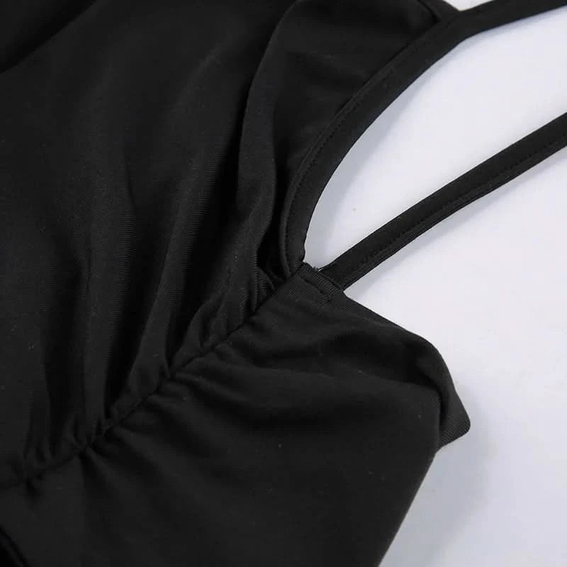 Fashion Strappy Ruched Sexy Black Dress Irregular Elegant Backless Long Dress Party Summer Dresses Women Clothes Vintage Dress - M & M Global