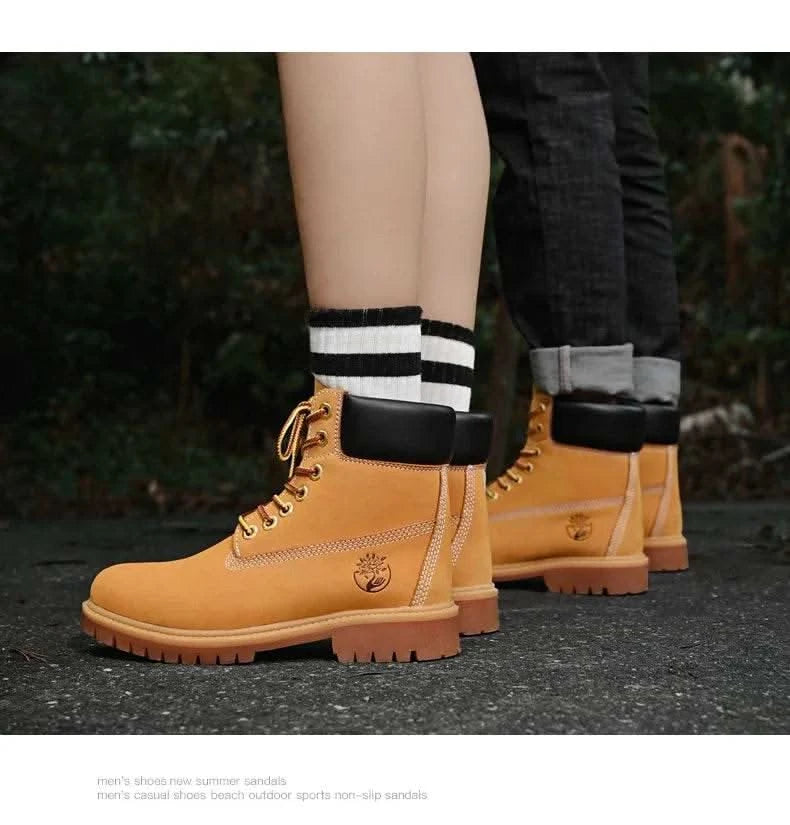 Boots Men High Top Boots High Quality Women Leather Shoes Fashion Outdoor Sneakers Men Lace Up Non-Slip Ankle Boots for Couple - M & M Global