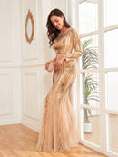 Elegant Long Sleeves Sequin Tulle Evening Dresses 2025 Women Luxury Mermaid Formal Bridesmaid Party Maxi Prom Dress
