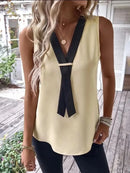 Elegant Women's Blouse Tees 2023 Summer Fashionable Style V-Neck Panel Sleeveless Top Lady Shirt S-XXXL - M & M Global