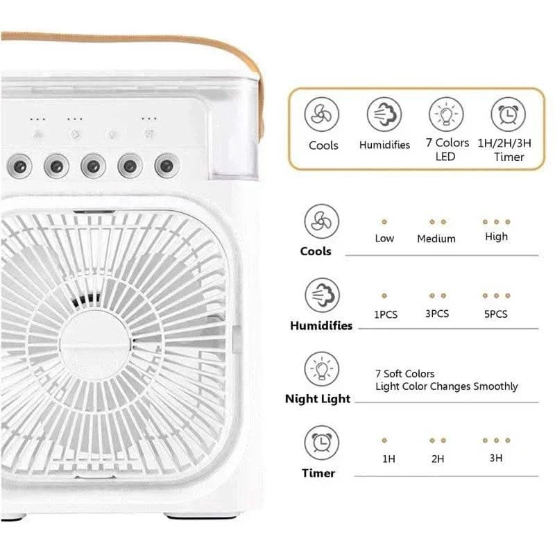 3 In 1 Fan AIr Conditioner Household Small Air Cooler LED Night Light Portable Humidifier Air Adjustment Fan Office Home Fan New - M & M Global