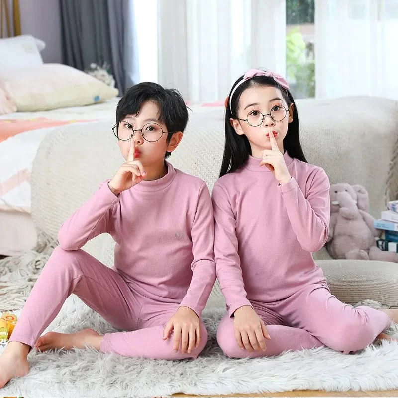 Autumn Winter Thermal Underwear Suit Girls Clothing Sets Boys Pajama Sets Baby No Trace Warm Sleepwear Candy Colors Kids Clothes - M & M Global