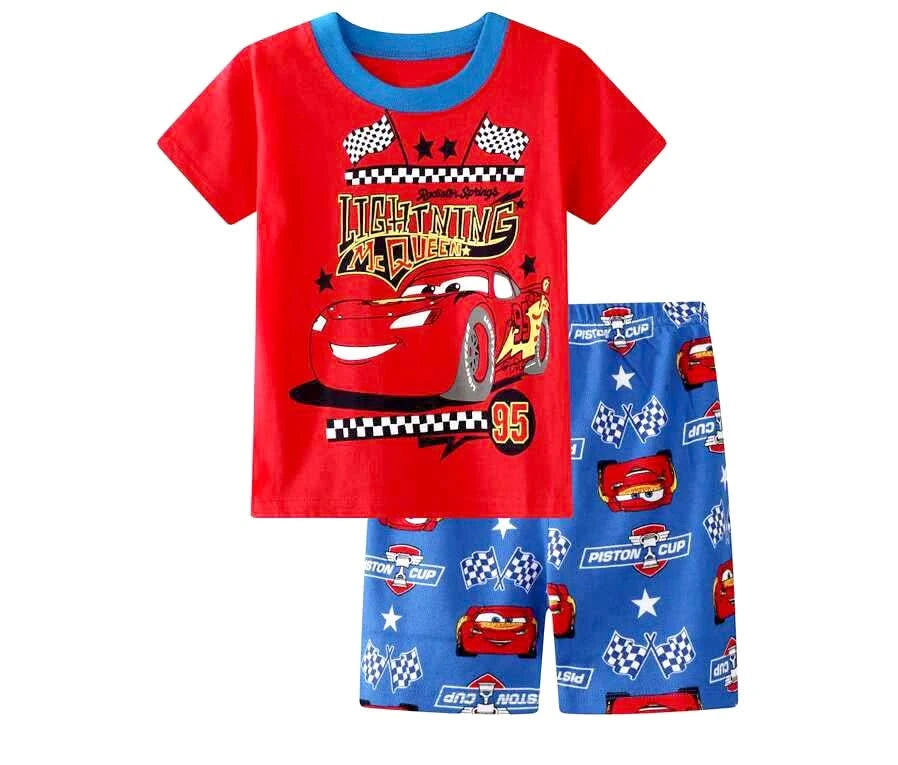 Summer Children Pajamas Set Short Sleeve T Shirt Shorts car Pyjamas Kids Boy Girls Pijamas lightning mcqueen Cartoon Sleepwear - M & M Global
