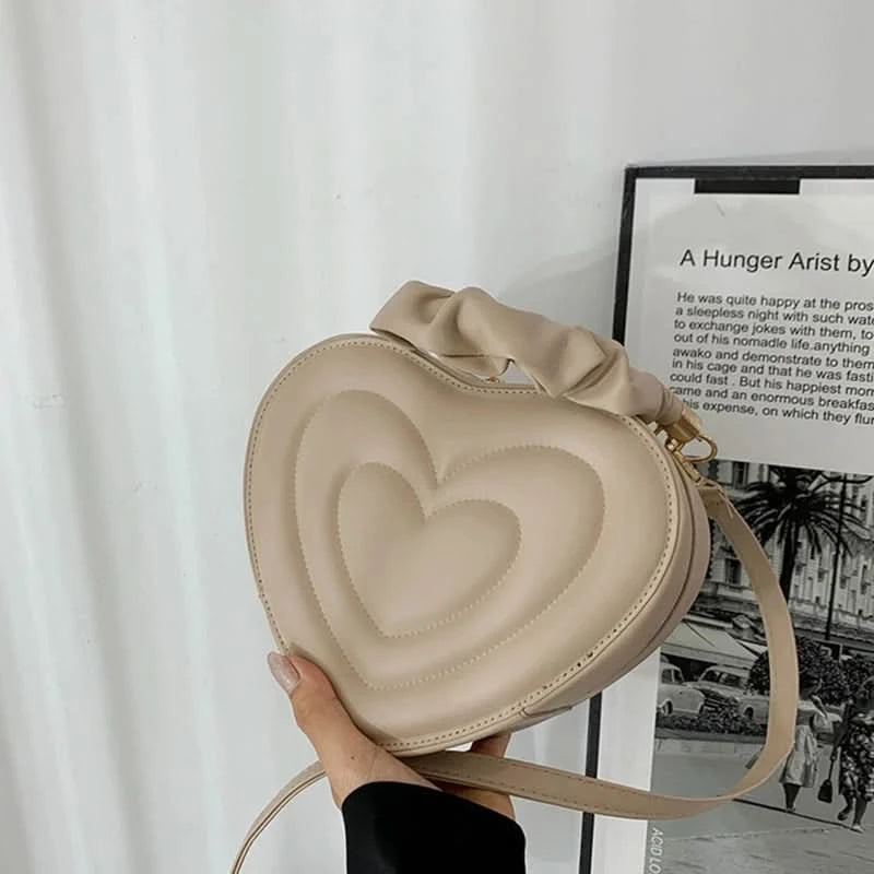 Luxury Quilted Handle Women PU Leather Shoulder Bag Fashion Heart Solid Color Crossbody Bag - M & M Global