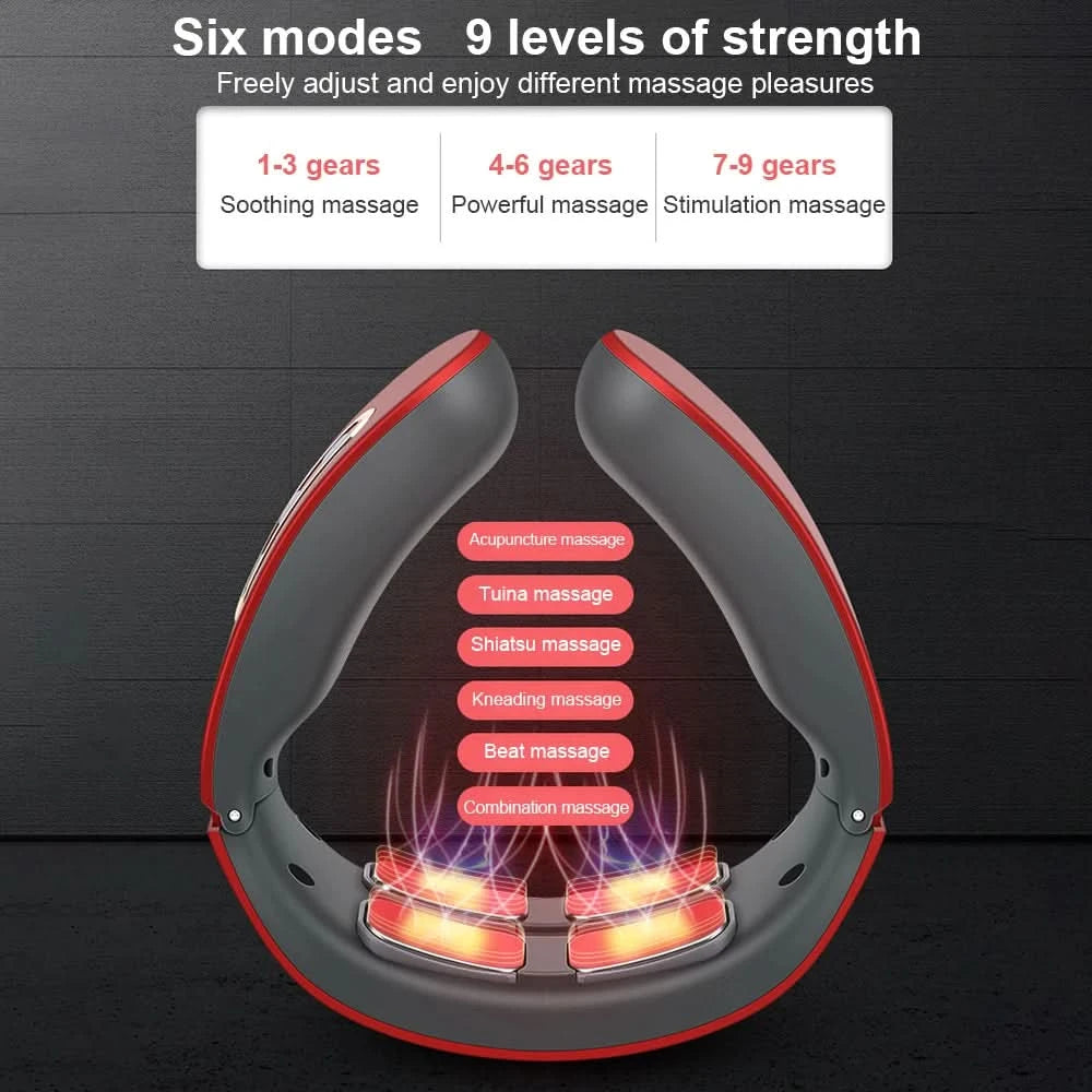 Electric Neck Shoulder Pulse Massager Kneading 4 Head TENS Magnetic Pulse Heating Cervical Vertebra Relax Pain Relief Massage - M & M Global