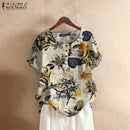 ZANZEA Women Cotton Shirt Fashion Floral Printed Tops Ladies Kaftan Chemise 2024 Summer Short Sleeve Blouses Causal O-neck Tunic