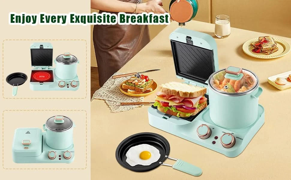 Breakfast Sandwich Maker w/Boiling Pot, 3 in 1 Breakfast Station, Retro Household Electric Mini Toaster Bread Sandwich Maker wit - M & M Global
