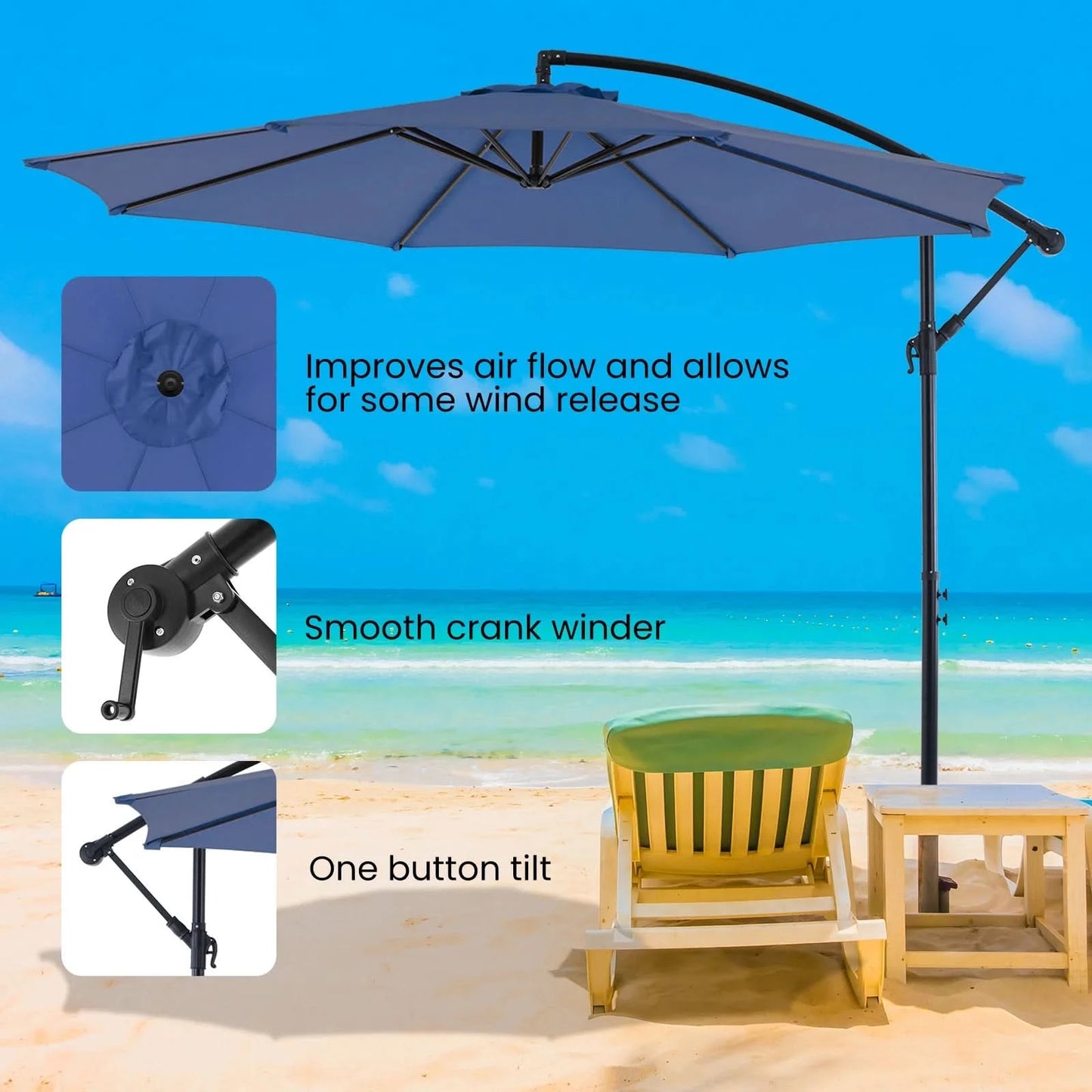 JHK 10FT Outdoor Patio Umbrella Hanging Cantilever with Easy Tilt Adjustment UV Protection 8 Sturdy Ribs for Backyard Garden