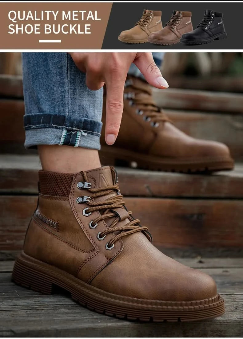 Men's Waterproof Steel Toe Work Boots High-Top Safety Shoes Slip Resistant Protective Boots Indestructible Comfort Arch Support