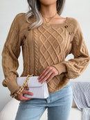 Women Casual Square Collar Buttons Long Sleeve Knitted Pullover Sweaters for Autumn Winter 2026