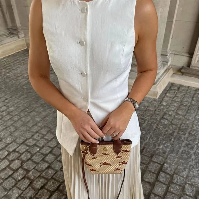 TRAF 2024 White Sleeveless Vest Women Button Summer Vests for Women Jackets Pink Vest Top Women Streetwear Women's Tailored Vest - M & M Global