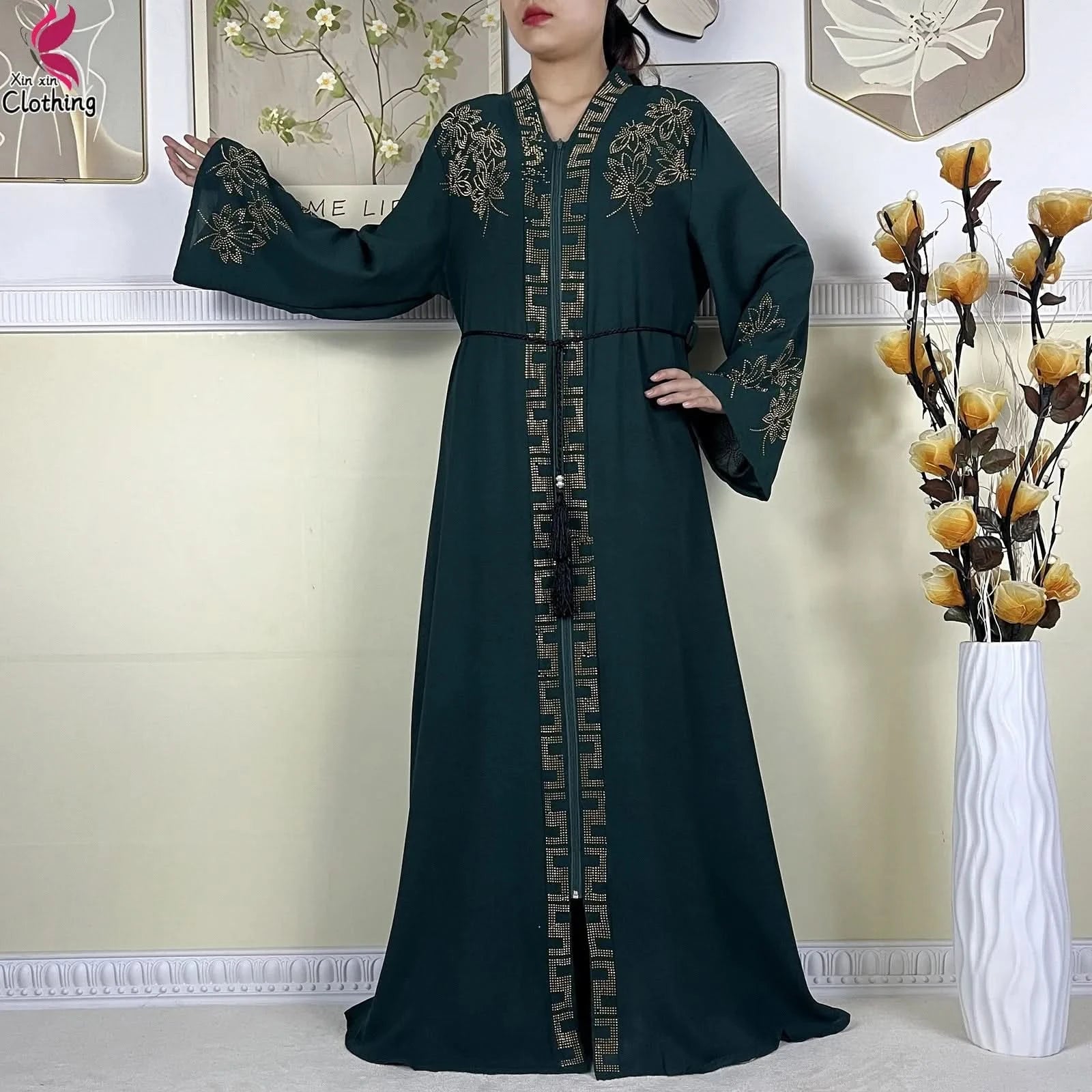 New Muslim Abayas For Women Long Sleeved Dress Dubai Lady Elegant Long Dress Islam Clothing African Abaya Loose Robe With Turban - M & M Global