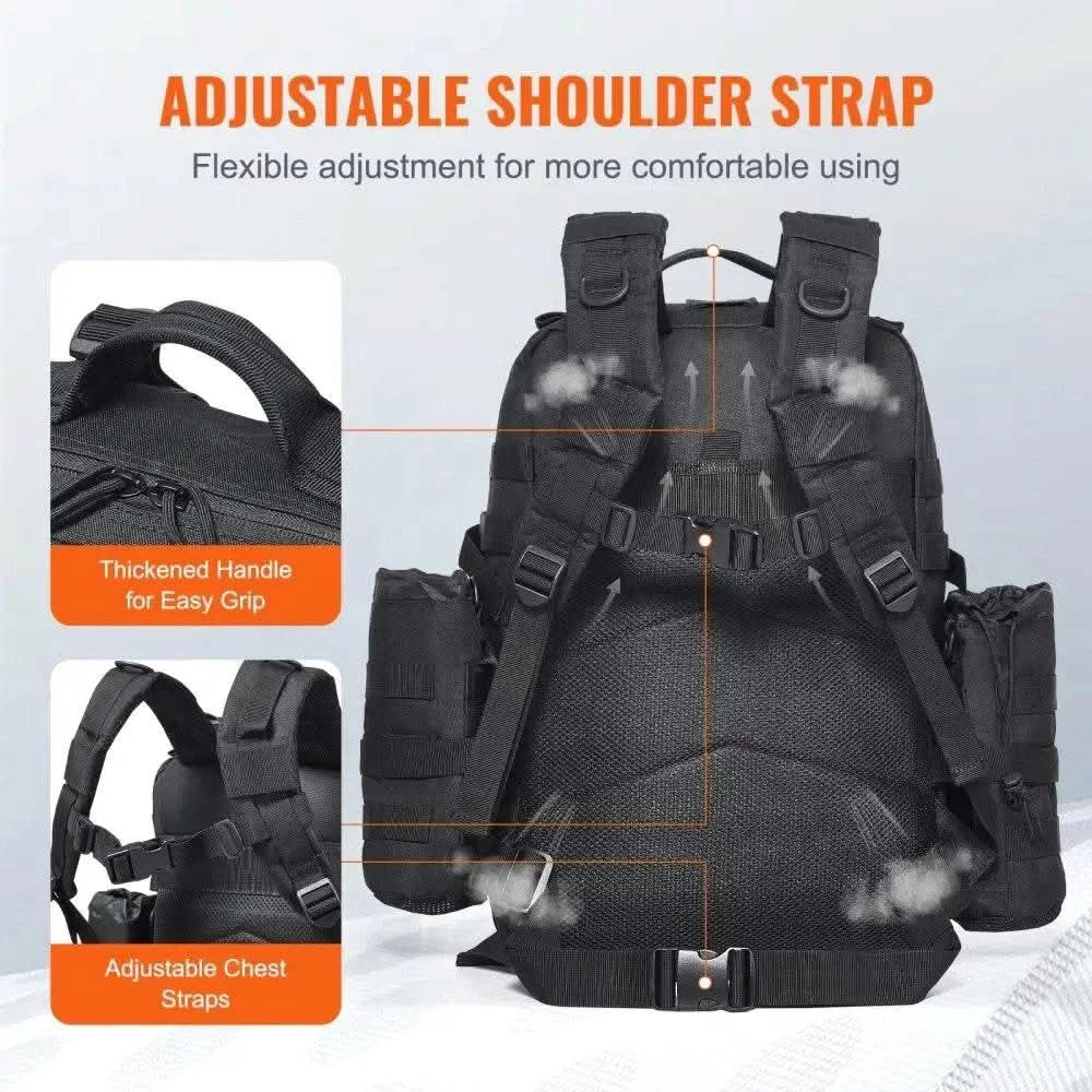 45L Tactical Military Backpack Molle Compatible 3 Compartment for men 's Hiking Bug Out Bag With Bottle Holder - M & M Global