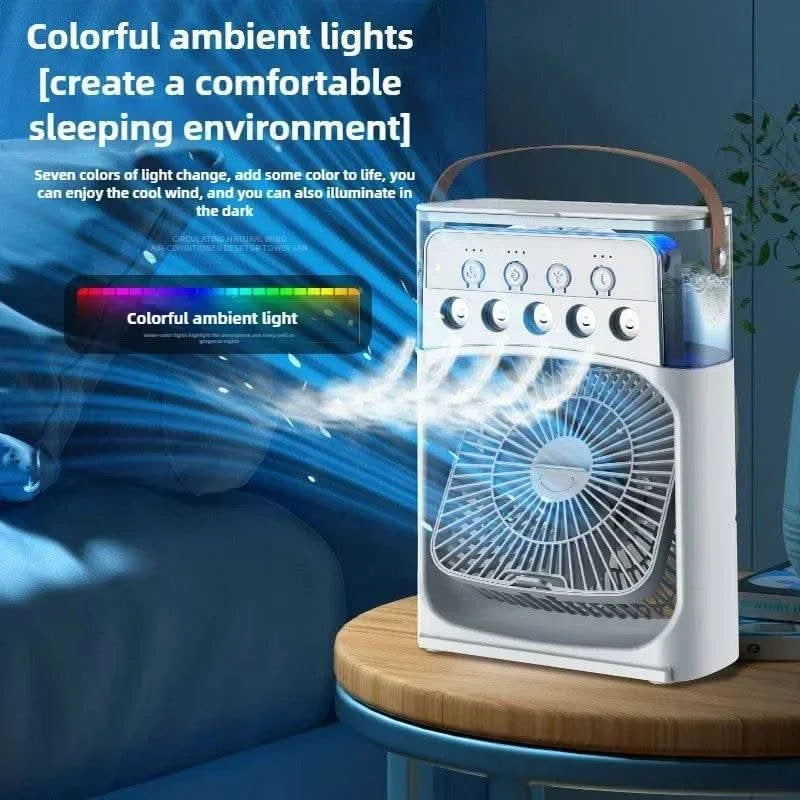 2025 New Three In One Household Air Conditioner Small Air Cooler Portable Smallfan Household Night Humidifier LED Nightlight Fan - M & M Global