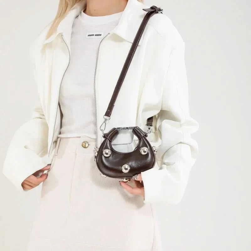 Retro Versatile Ladies Mini Handbag Women Big Rivet Personality Luxury Designer Crossbody Bags for Women Streetwear Shoulder Bag - M & M Global