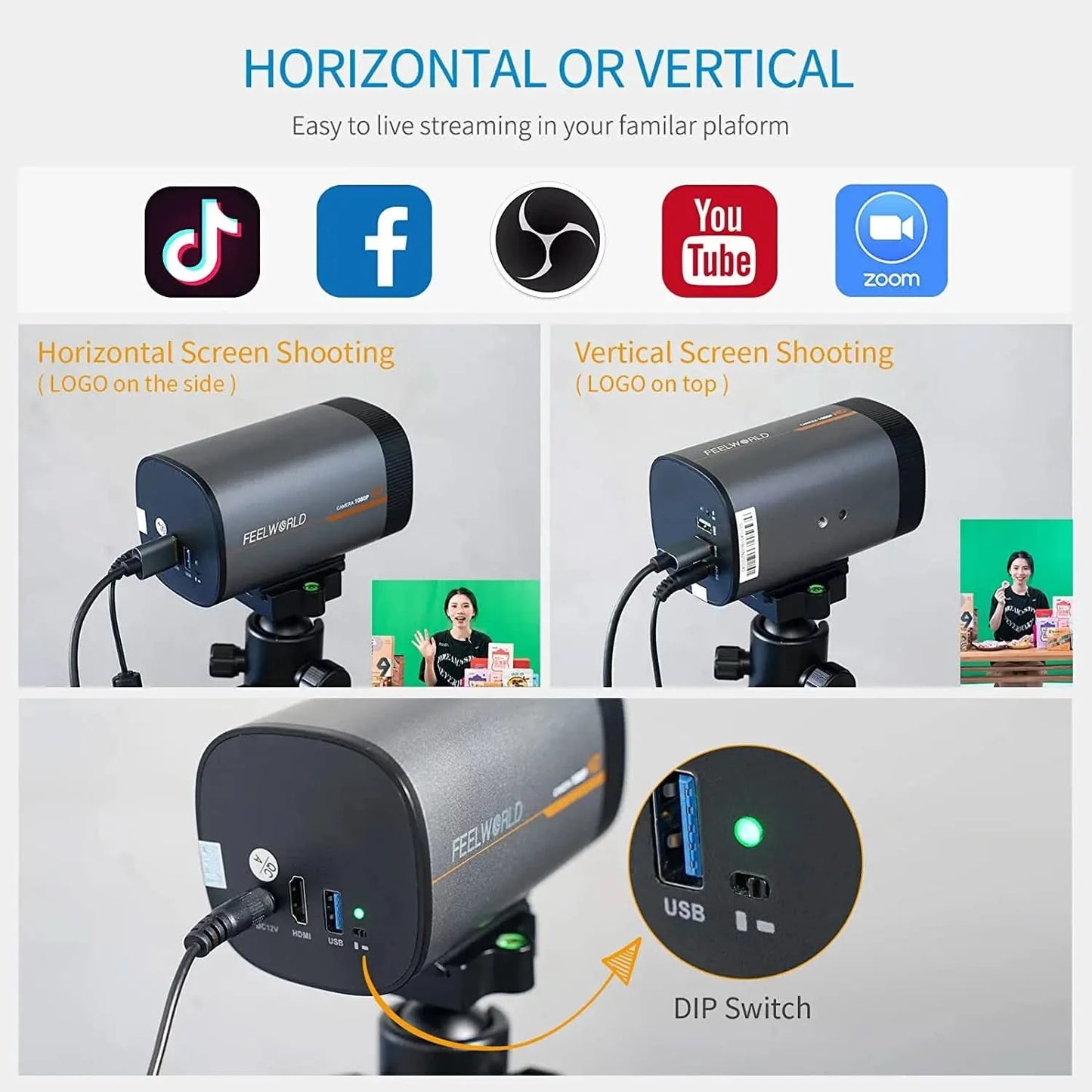 FEELWORLD Professional Streaming Camera HV10X Live Webcam Auto Focus Smart Frame Capture Everyone Full HD 1080P60fps USB3.0 HDMI - M & M Global