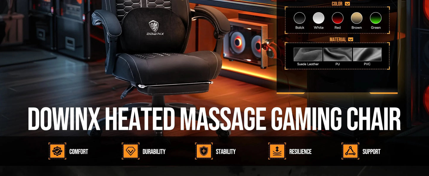 Dowinx Gaming Chair with Heated Massage Lumbar Support, Ergonomic Gaming Computer Chair with Pocket Spring Cushion and Footrest