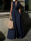 2026 Women's Sleeveless Pockets High Waist Wide Leg Zipper Jumpsuit Loose Pockets Solid Color Party Casual Elegant Long Overalls