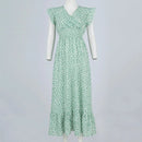 Polka Dot Dress For Women Sexy V-Neck Long Dress Casual And Fashionable Ruffle Edge Short Sleeved High Waisted Dress - M & M Global