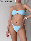 New Metal Star Bandeau High Cut Thong Bikini Women Swimwear Female Swimsuit Two-pieces Bikini set Bather Bathing Suit Swim V6422 - M & M Global