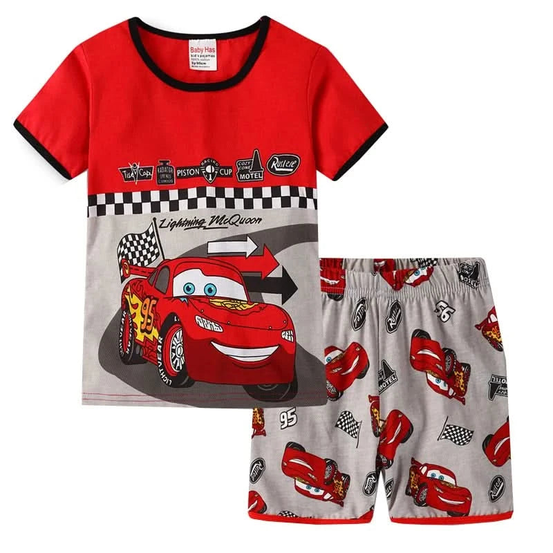 Summer Children Pajamas Set Short Sleeve T Shirt Shorts car Pyjamas Kids Boy Girls Pijamas lightning mcqueen Cartoon Sleepwear - M & M Global