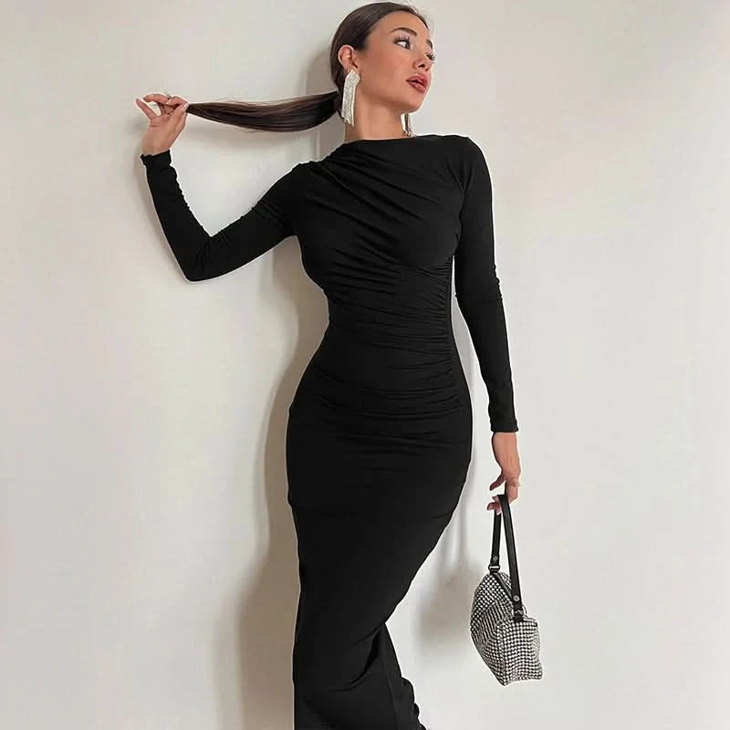 Hawthaw Women 2024 Spring Autumn Long Sleeve Party Club Evening Streetwear Bodycon Long Dress Wholesale Items For Business D3A14 - M & M Global