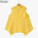 ZANZEA Women T-Shirts Summer Tops 2025 Solid Sleeveless Tees Fashion Asymmetrical Tunic Casual Loose Scarf O Neck Pullovers