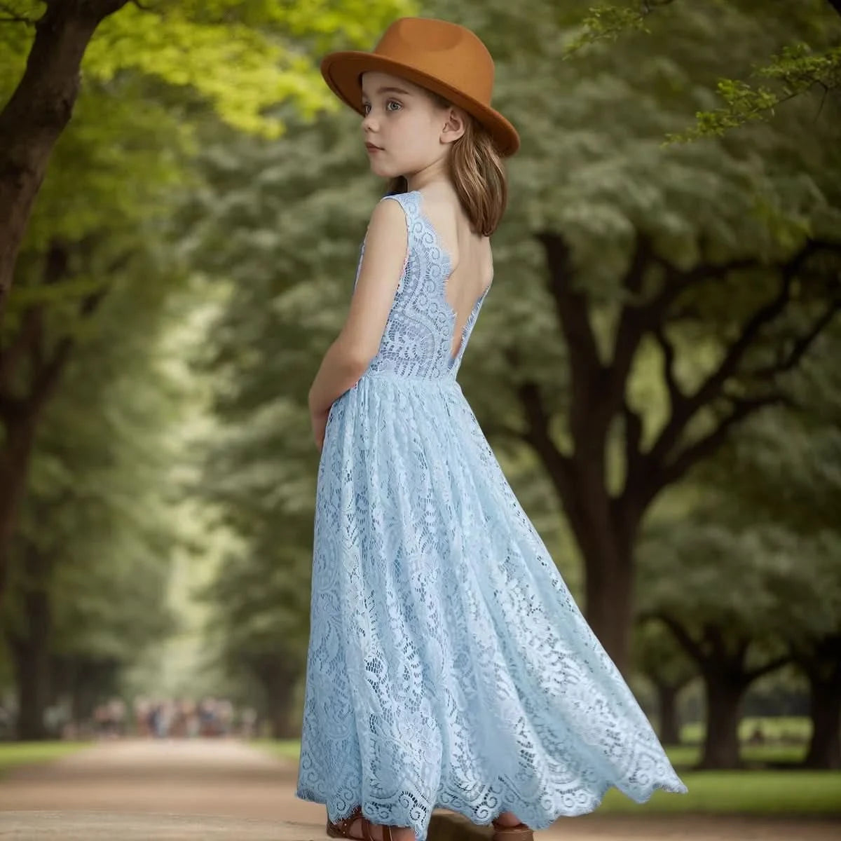 Plus Size Princess Girls Cotton Lace Party Long Dress Baby Kids Flower Girl Wedding Birthday Children Clothing 2 4  6 8 10 12 14 - M & M Global
