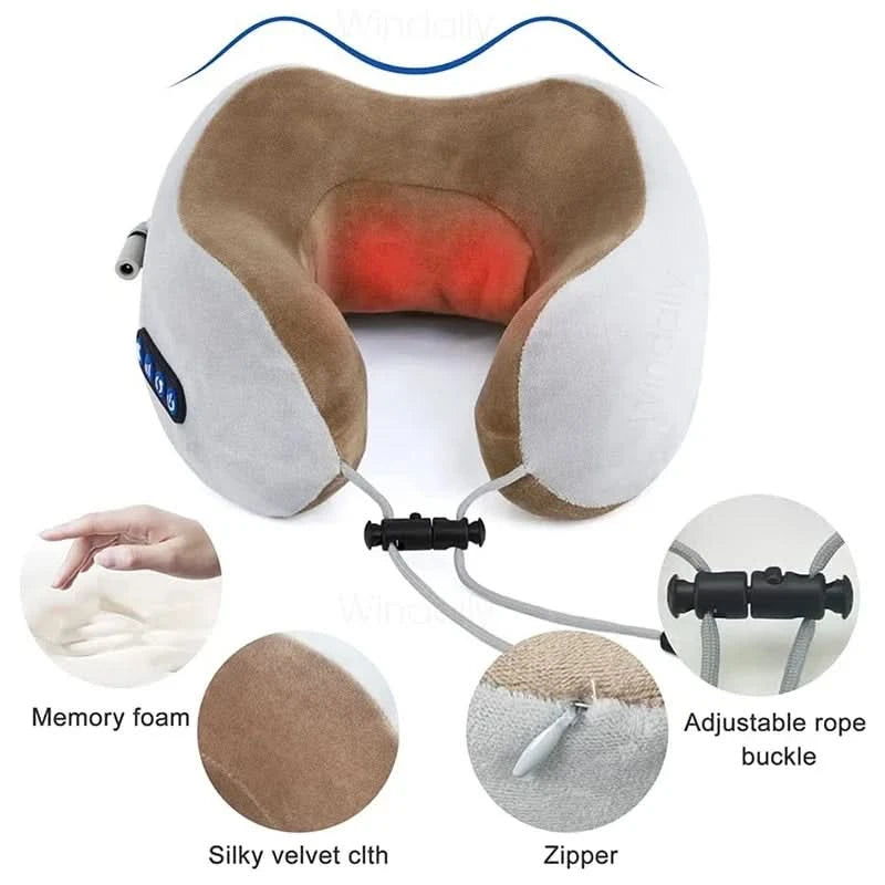 Electric Neck Massager With Heat Vibration 3D Kneading Shiatsu Massage U Shaped Pillow For Shoulder Cervical Pain Relief Fatigue - M & M Global