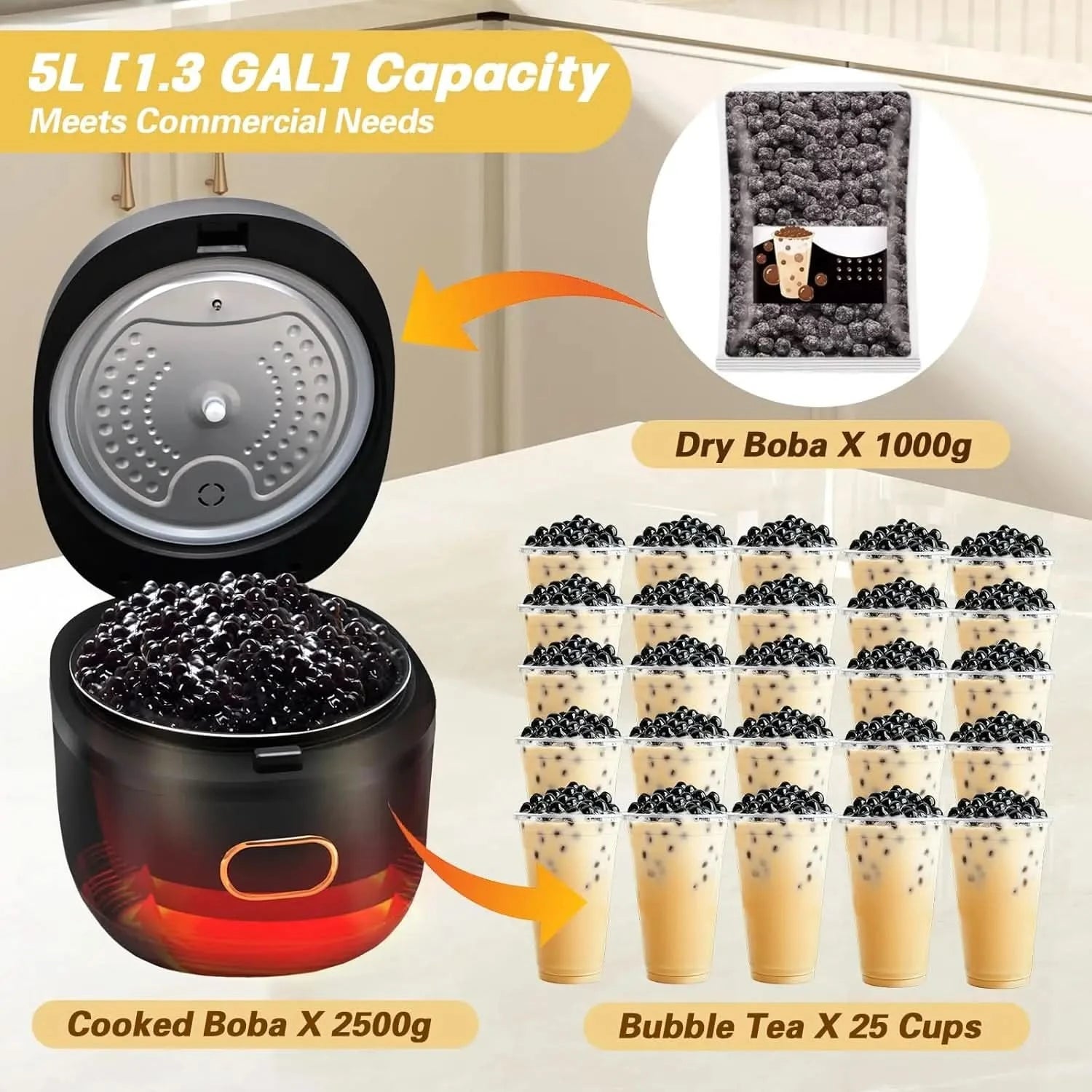 Automatic Boba Maker Machine, Tapioca Pearl Maker, 5L/1.3 GAL Brown Sugar Pearl Cooker, Smart Touch Control Panel Boba Maker, Co - M & M Global
